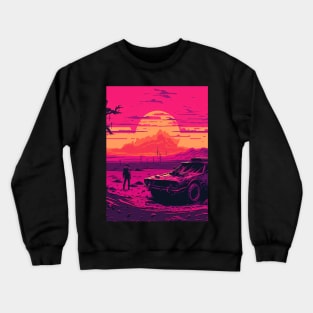 80s Retro-Futuristic Car In The Wastelands Crewneck Sweatshirt